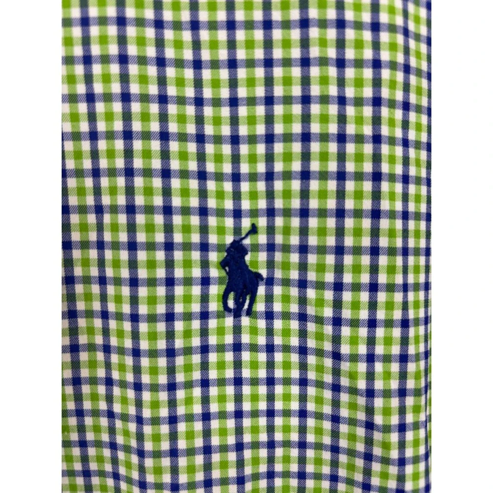 Polo Ralph Lauren Performance Shirt Mens XL Green Blue Gingham Stretch Nylon